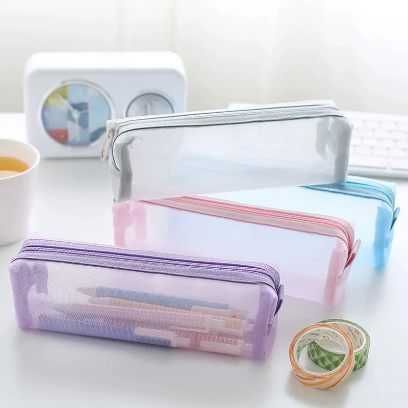 Transparent Mesh Pencil Bag for Exams Student Mesh Large-capacity Simple Stationery Male and Female Junior High School
