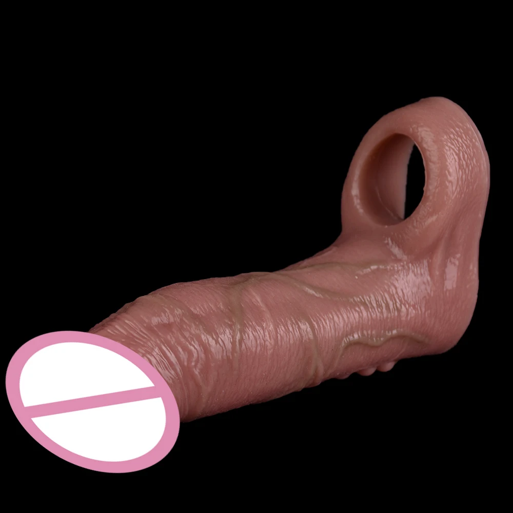 SXXY Realistic Hollow Dildo Cock Ring Ultra Penis Sleeve Silicone Dick Extender Soft Reusable Condom For Men Delay Ejaculation #3