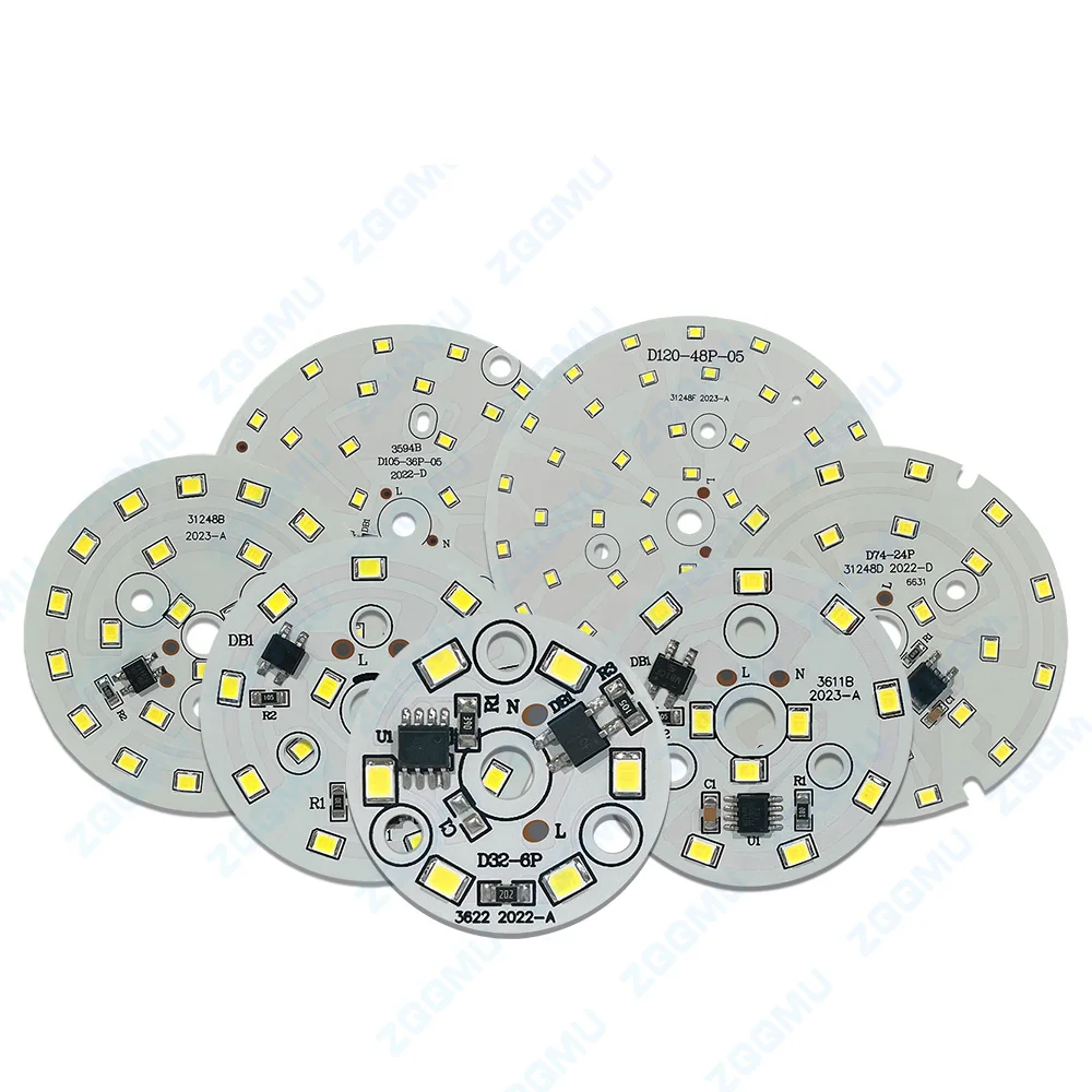 1 buah AC 220V bebas pengemudi papan PCB bohlam lampu LED bohlam cahaya bulat 3W 5W 7W 9W 12W 15W 18W putih dan hangat SMD 2835