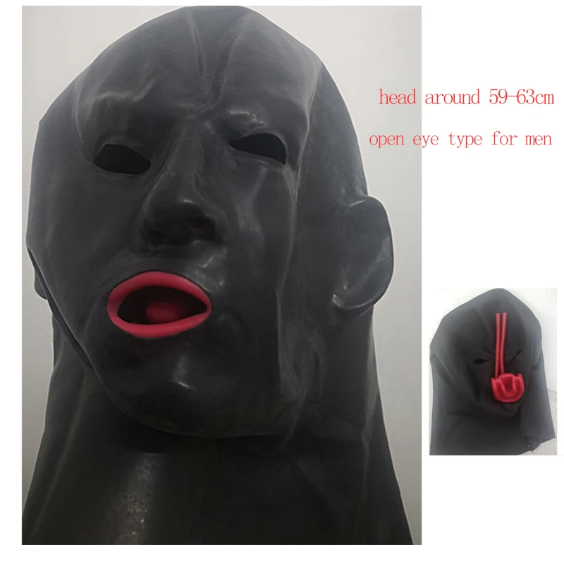 Hot 3D Latex Hood with 15CM Long Nose Tube Red Teeth Gag Rubber Mask Open Eye for Women and Men