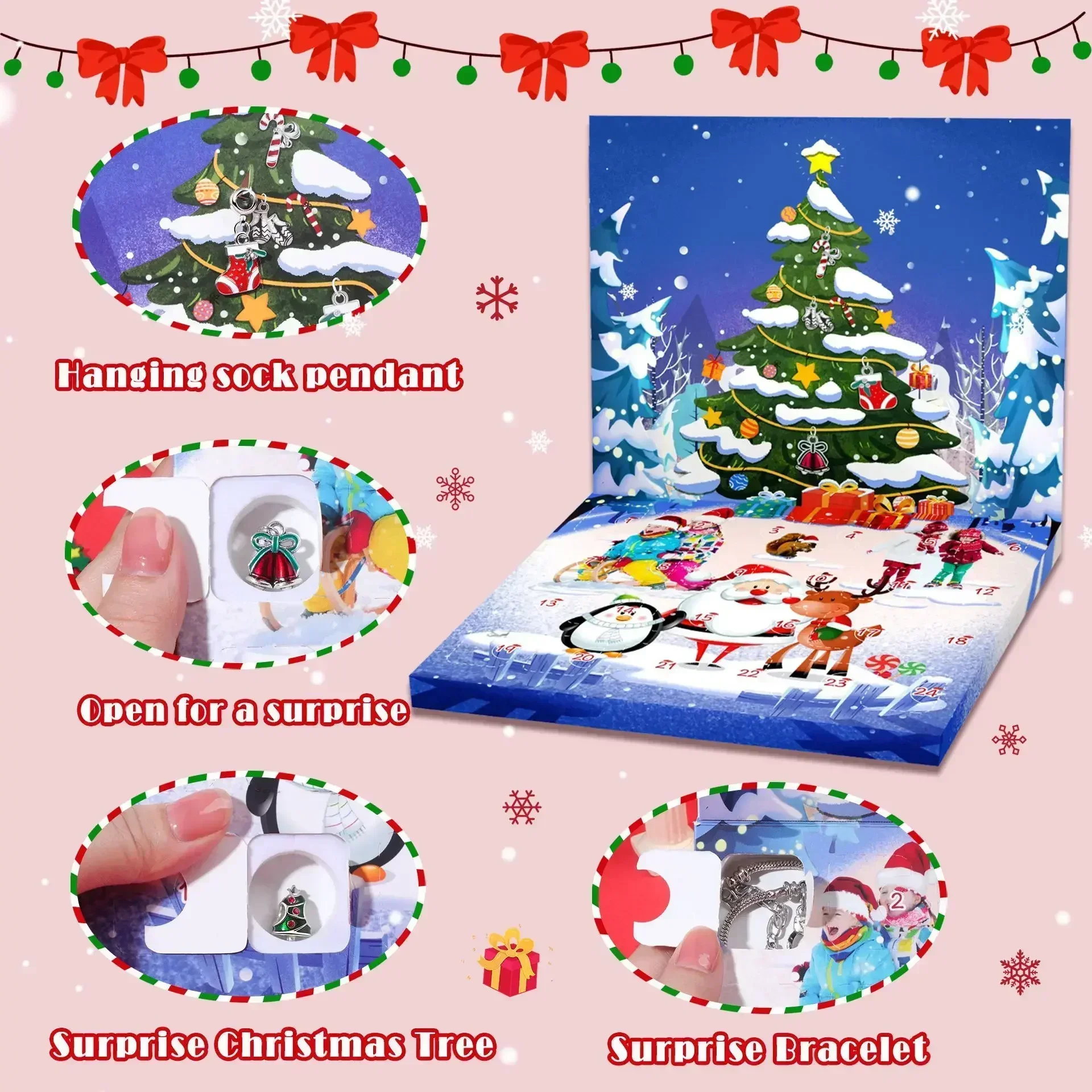 2025 Christmas Advent Calender Gift Box Creative DIY Snowman Santa Claus Bracelet Countdown Calendar Box for Girls New Year Gift