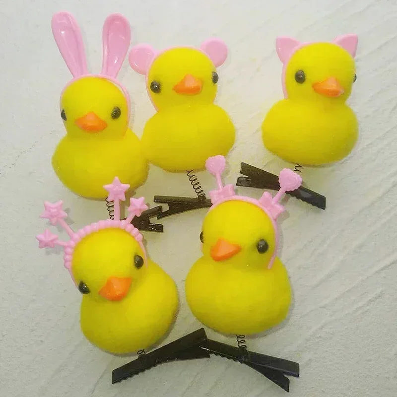 10/20/50/100Pcs/Lot Cartoon Funny Children 3D Rabbit ears Little Yellow Duck Plush Hairpin Fashion DIY Duckbill Clip Accessories