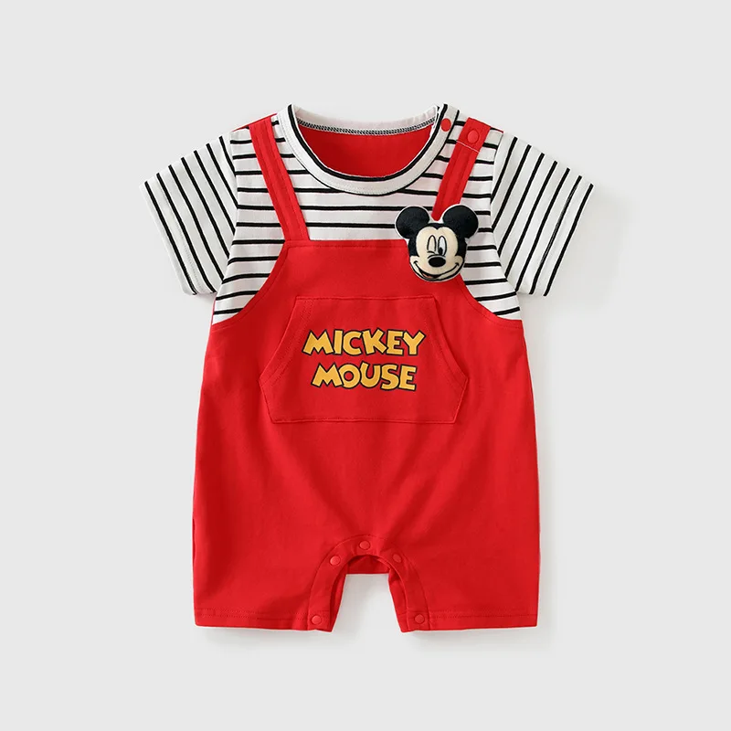 

MINISO Микки, летний милый комбинезон с Микки для маленьких мальчиков, хлопковый повседневный комбинезон с короткими рукавами для новорожденных, повседневная одежда, боди для детей 0-1 лет