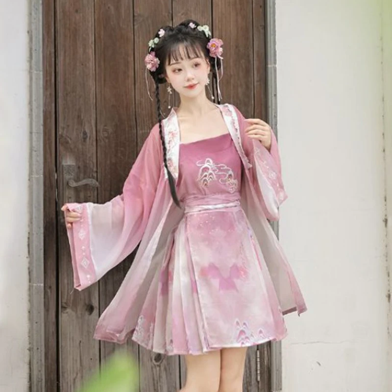 

Chinese Style Women's Hanfu Waist Length Skirt Full Set Daily Han Elements Short Skirt Summer
