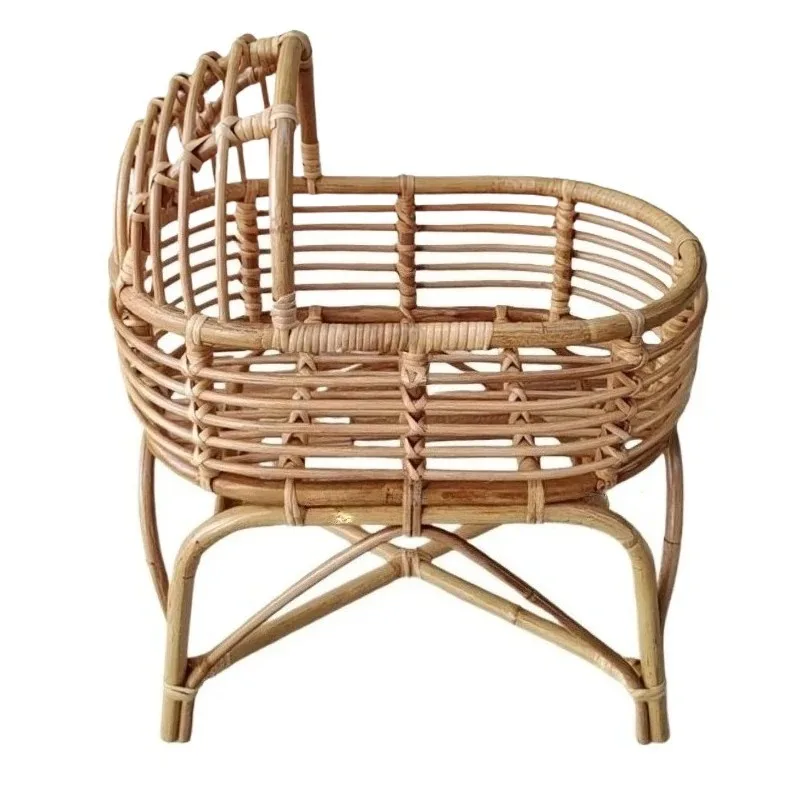 Vintage Handmade Rattan Chair, Newborn Photography Props Basket Baby Shooting Sofa Crib Bench