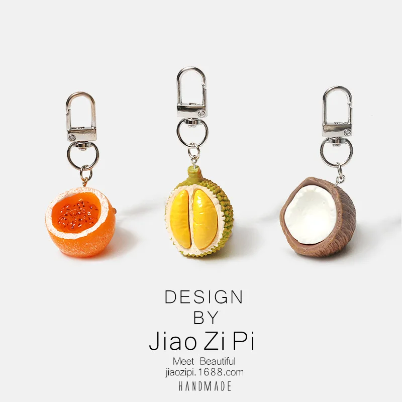 1Pc Realistic Fruit Keychain Cute Coconut Durian Charm Resin Keyring for Women Friends Backpack Purse Key Chains Gift