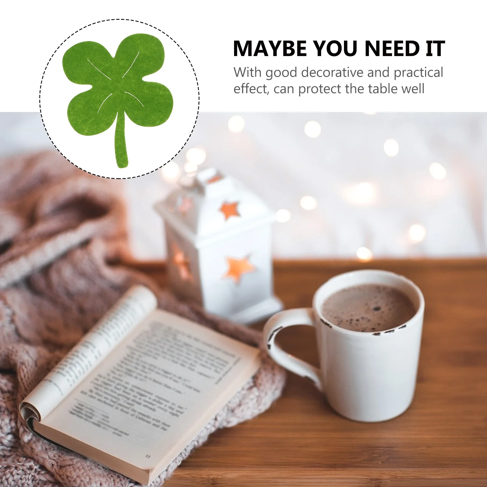 

12Pcs Clover Shape Cloth Coasters Cup Mats for Dining Table Tea Table Home Use Placemat Green St Patrick's Day Gift