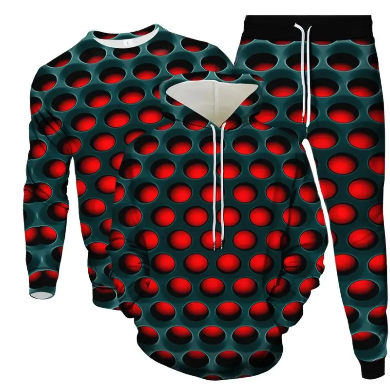 Sweatshirt Hoodies Jogging Pants 3 Piece Set Men Fashion Clothes Suit Dense Colored Dots Printing Male Oversized Tracksuit S-6XL