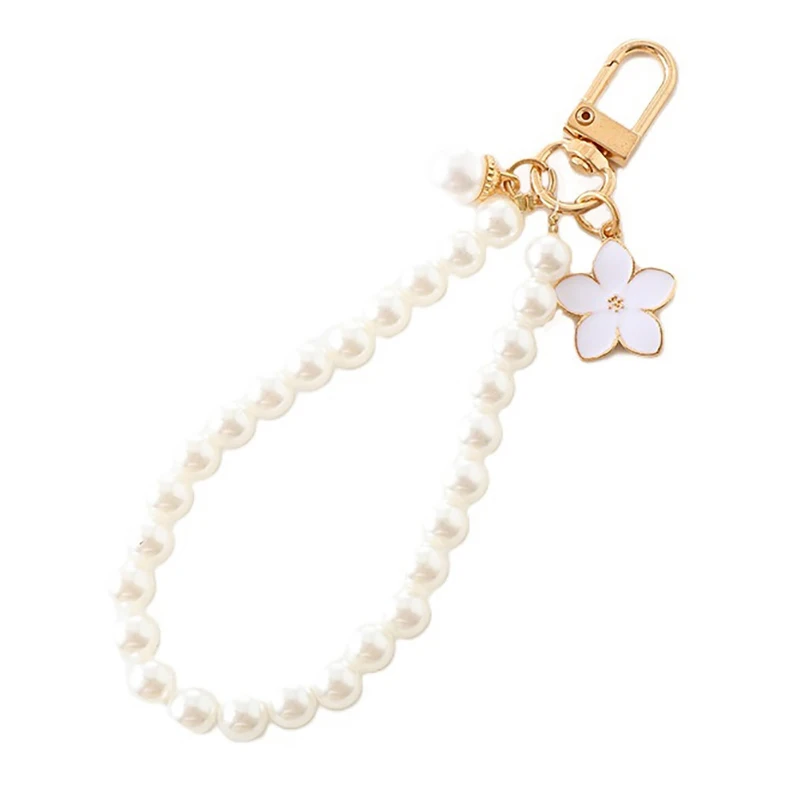 Pearl Bead Flower Bowknot Phone Chain Key Ring Keychain Bag Hanging Rope Pendant For Iphone Android Mobile Device Women Lady