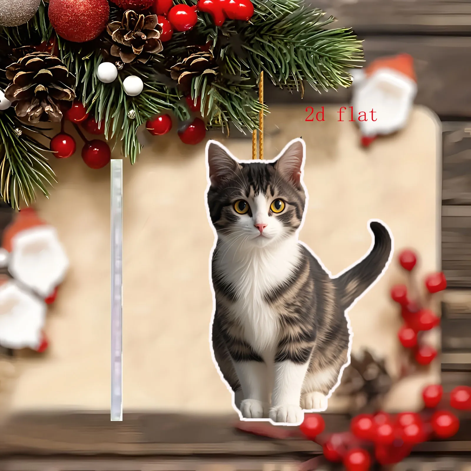 Adorno colgante de gato malvado plano 2D, colgante felino acrílico realista para coche y bolsa, 1 ud.