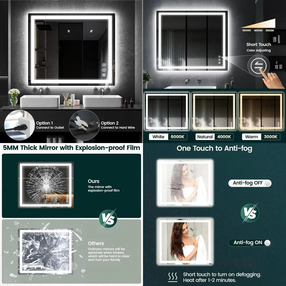 

Зеркало для ванной с LED-подсветкой 30x36, функцией сохранения цвета и регулировкой яркости