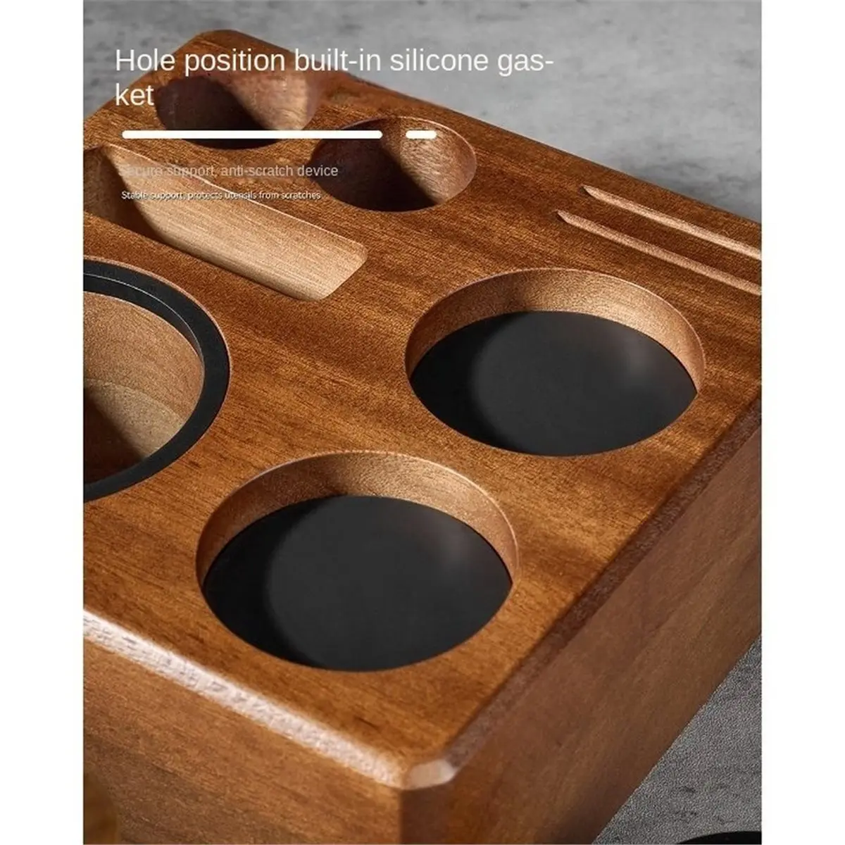 Espresso Tamper Holder, Wooden Coffee Tamper Station Base Espresso Tamp Mat Stand for 51/54/58mm Coffee Tools Organizer