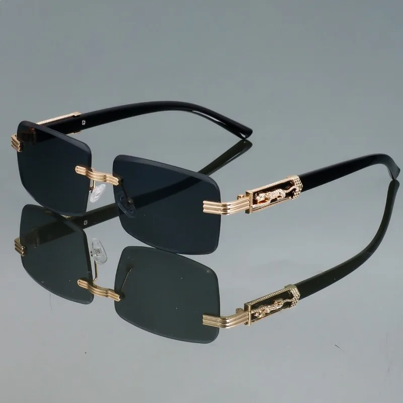 New Fashionable Frameless Square Sunglasses for Men and Women Retro Leopard Head Metal European and American Trendy Sunglasses