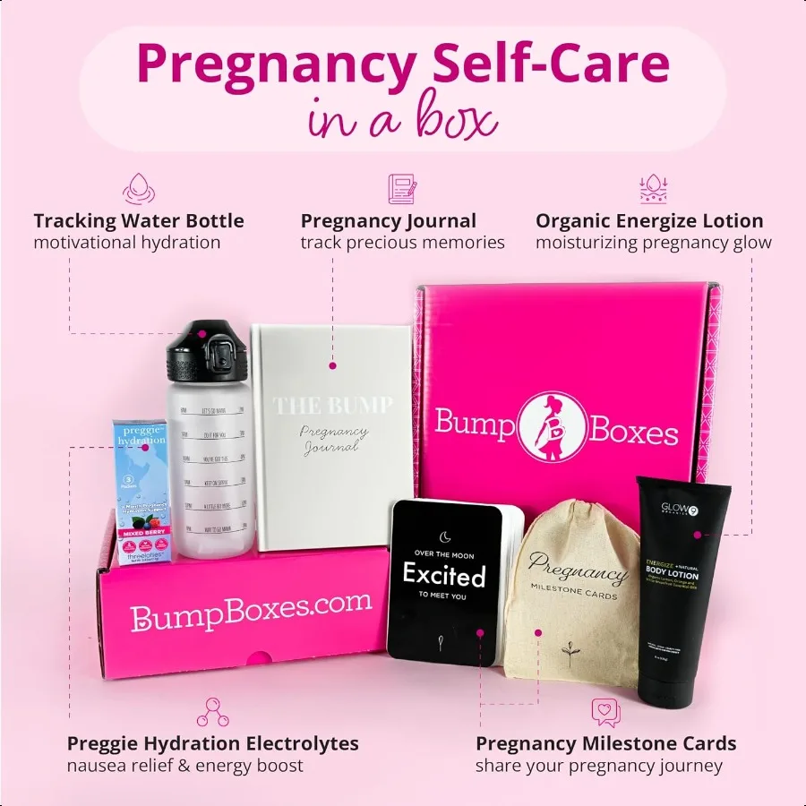 Bump Boxes 1st Trimester Pregnancy Gifts for Expecting Moms with Water Bottle Journal Lotion and Milestone Cards Gift for Mothe