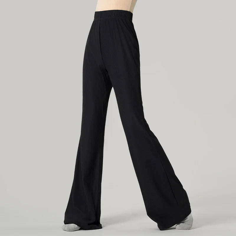

Adult Women Bell-bottoms Pants Black Flare Trousers Nylon Fitness Gymnastics Pants Vertical Striped Pants