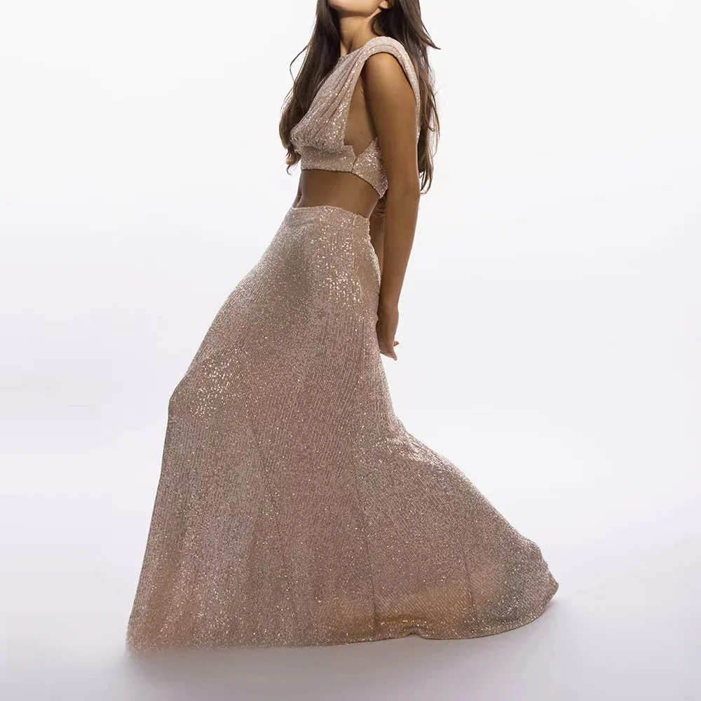 Feng Liang Pi ort Sve – ensemble haut et jupe à paillettes, coupe cintrée, jupe longueur f pour femmes, été 2023