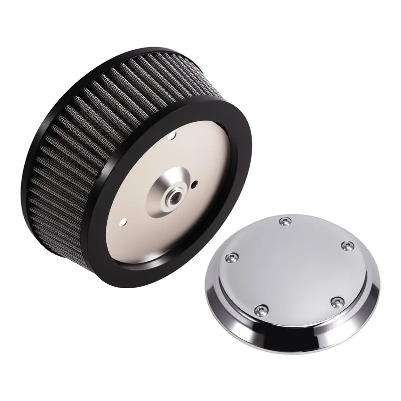 AB56-Chrome Air Cleaner Cover Gray Filter & 3-Hole Fitment For Dyna Softail Touring Motorcycle