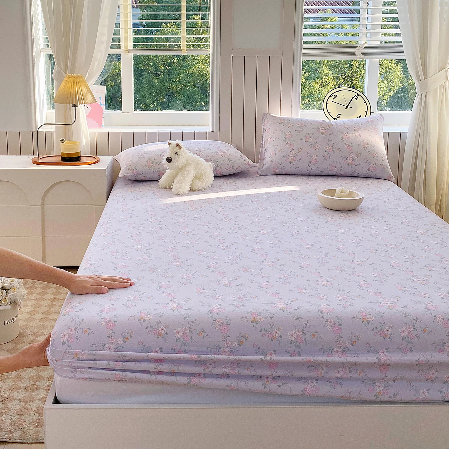 100%Cotton Bed Sheet Double-layered Gauze Fitted Bed Sheet with Elastic Single/Queen/King Size Floral Printed sabana para cama