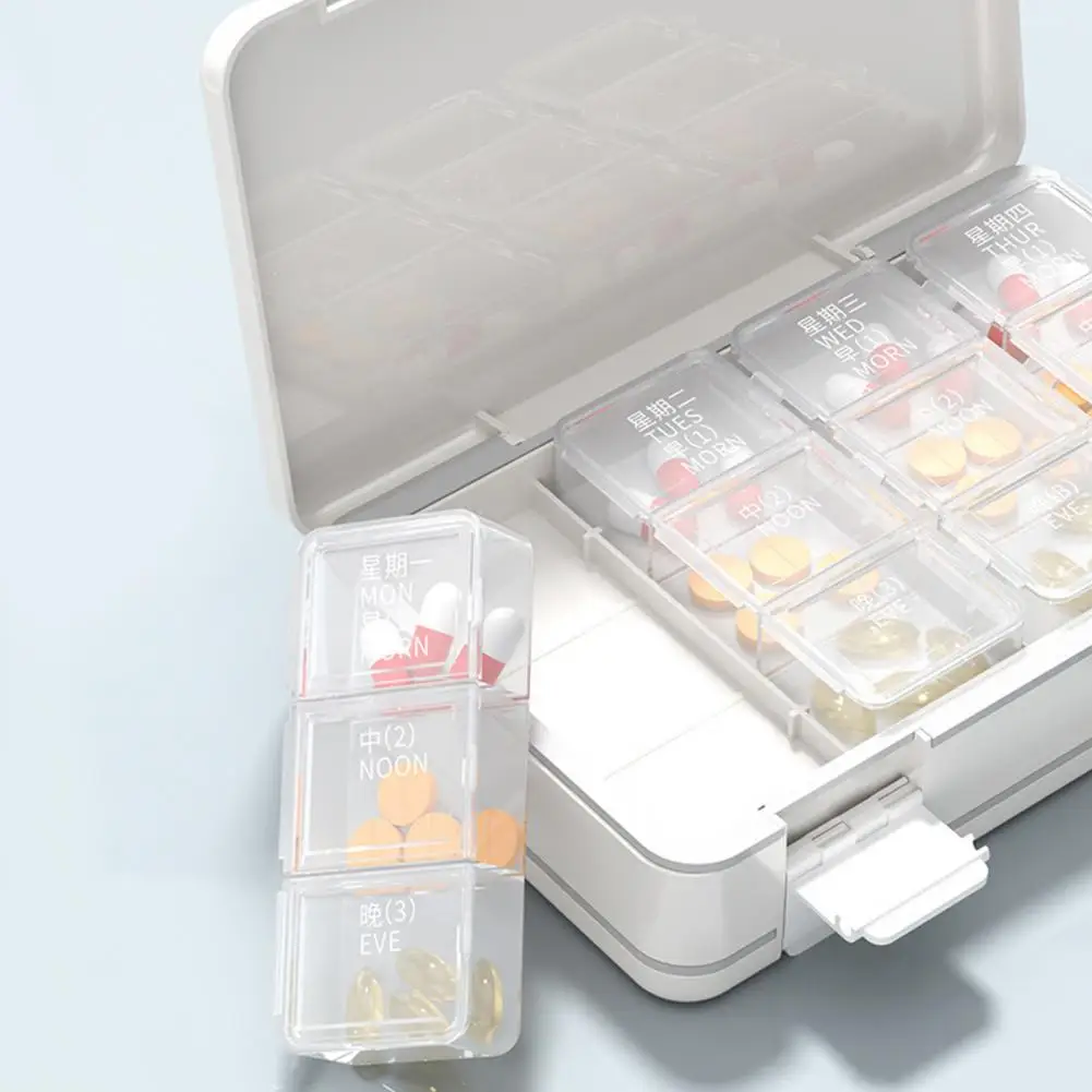 

Pill Box with Compartments Multi-compartment Pill Box Portable 7-day Pill Organizer with 24 Compartments Double Layer