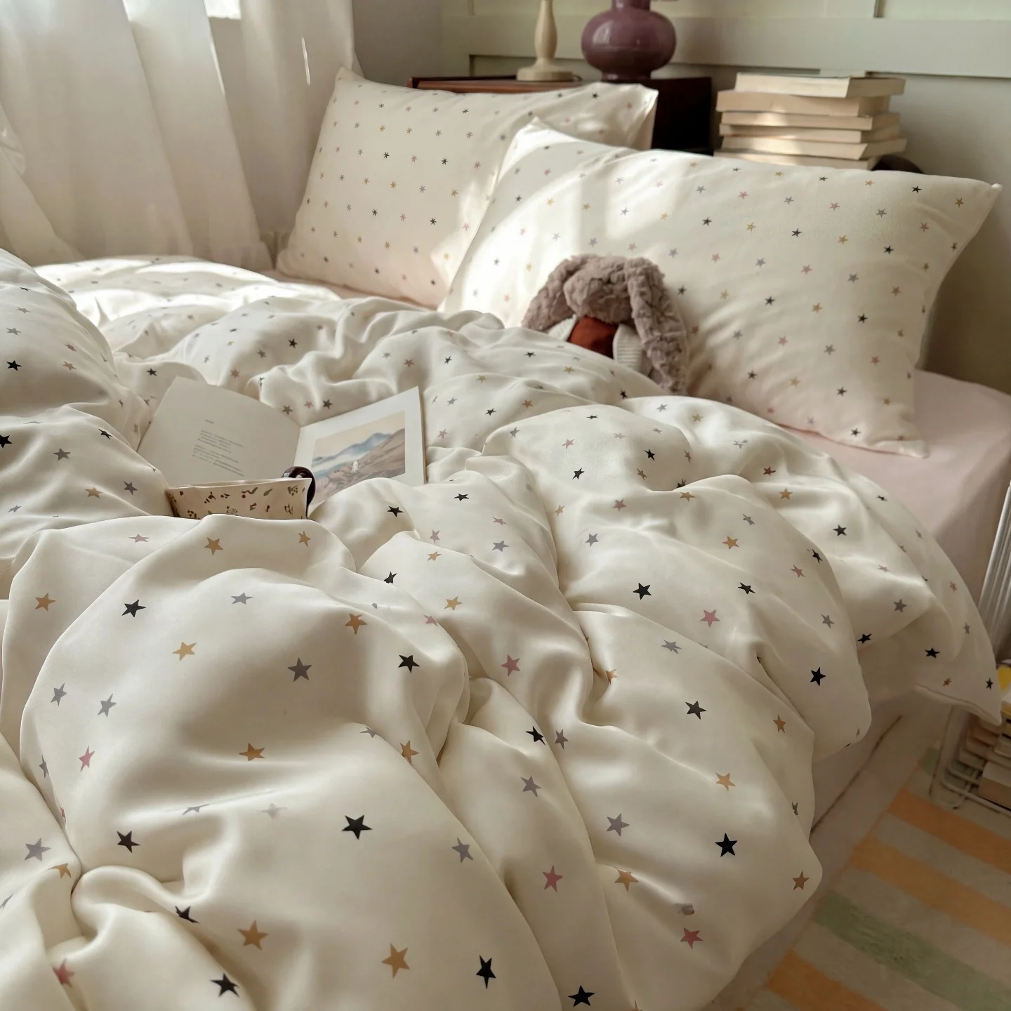 3pcs stars print Duvet Cover Set (1*Duvet Cover + 2*Pillowcase, Without Core),soft fabricBedding Set