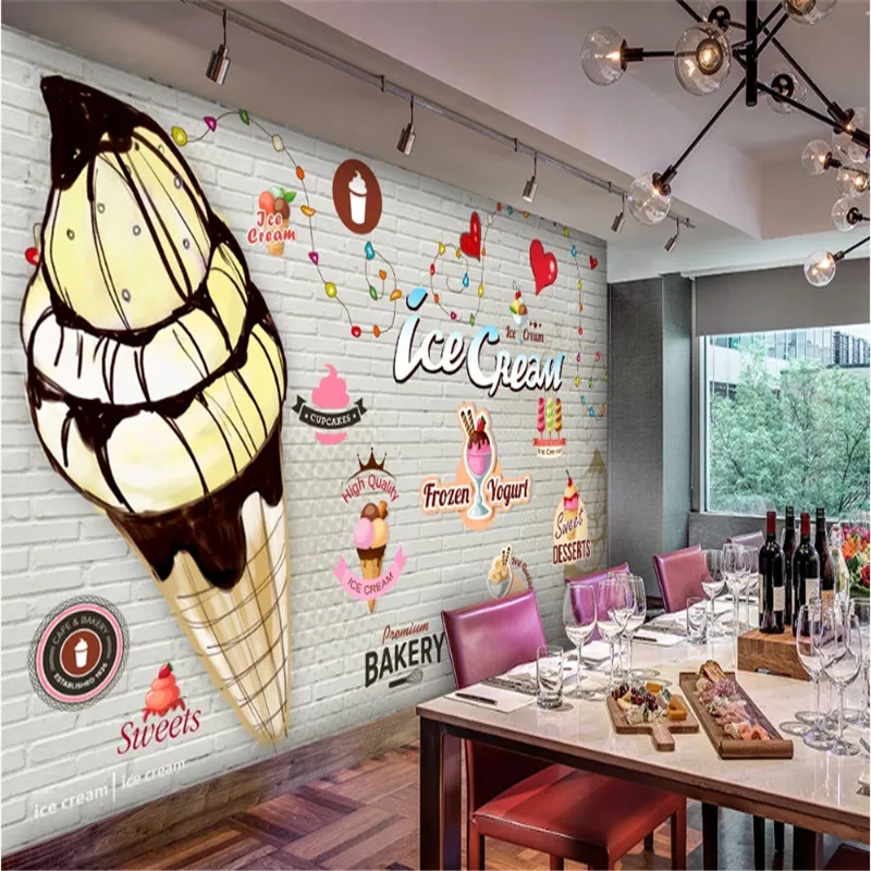 Papel tapiz de pared de ladrillo de moda europea y americana, Mural de decoración Industrial Gourmet, soporte de postre 3D, papel de pared 3D