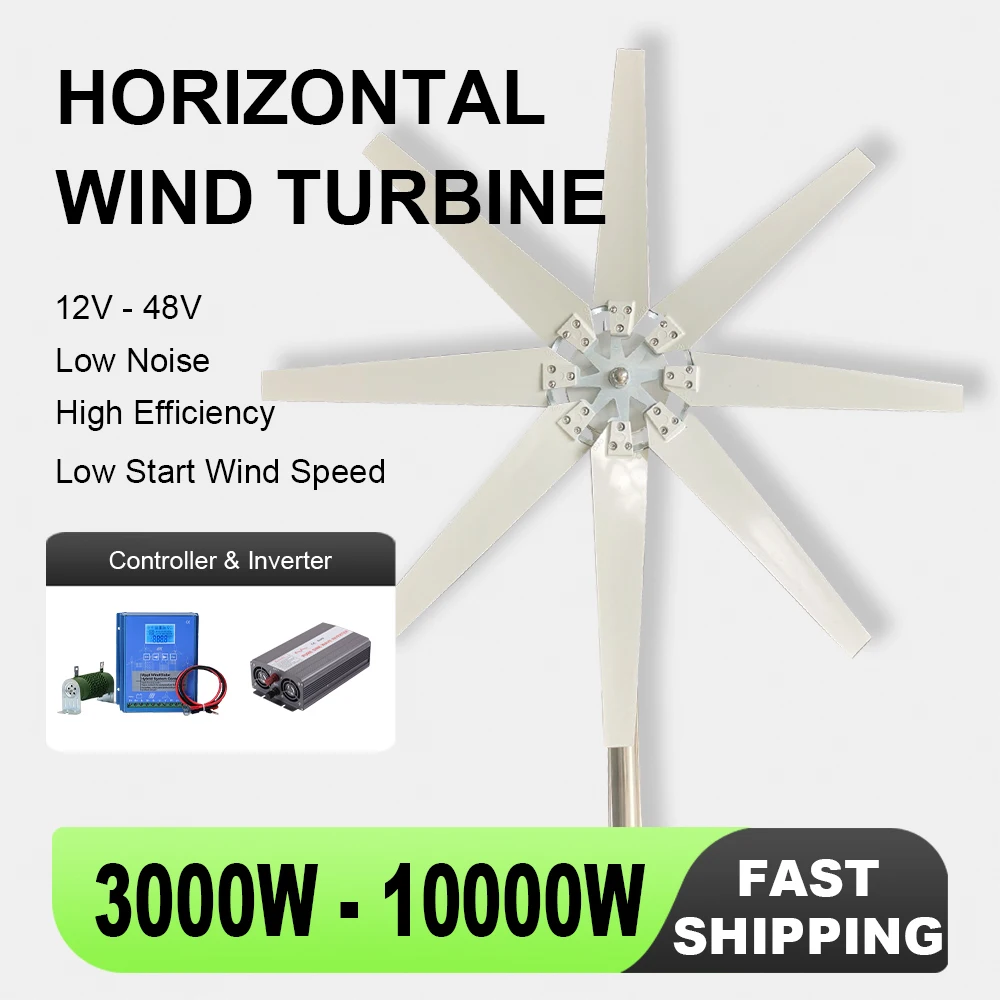 

5000W Wind Turbine Generator 3000W 7000W 5KW 12v 24v 48v Windmills Kits With MPPT Hybrid Charger Controller Home Use Low Speed