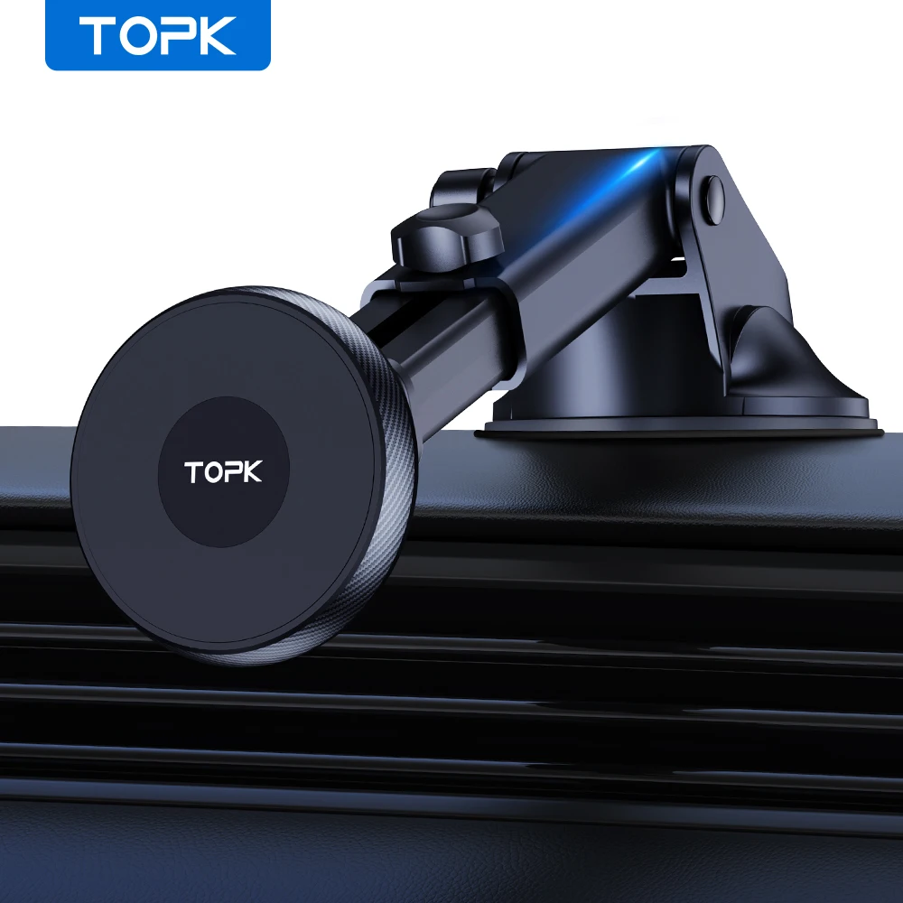 TOPK D48X Magnetic Car Mount, Mag-Safe Design, Easy Installation for Dashboard/Windshield, Fits iPhone 12/13/14/15/16