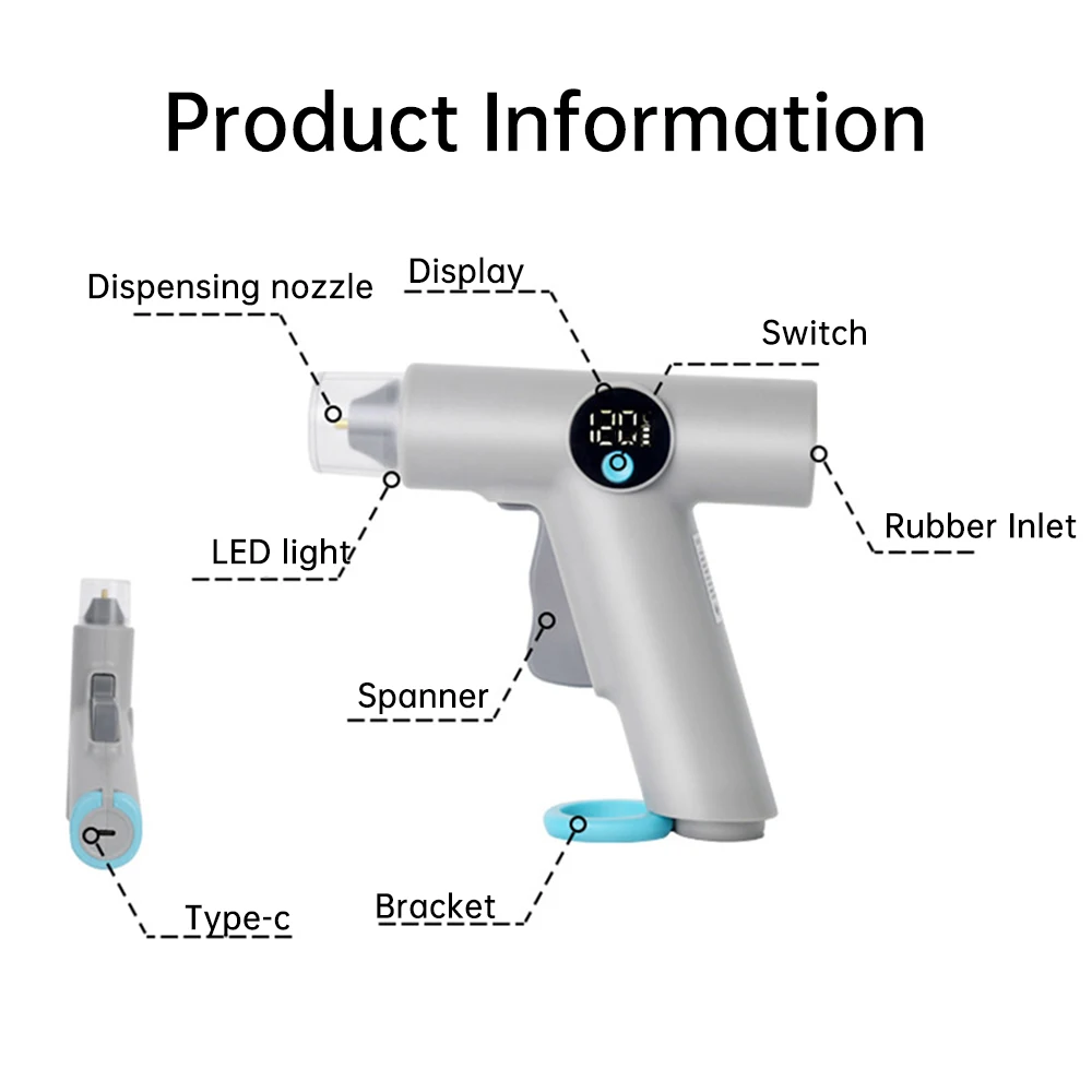Pistola de cola quente digital 25w, iluminação led, recarregável, pistolas de silicone quente com 22 peças de cola, anti-escaldante, ferramenta de reparo diy
