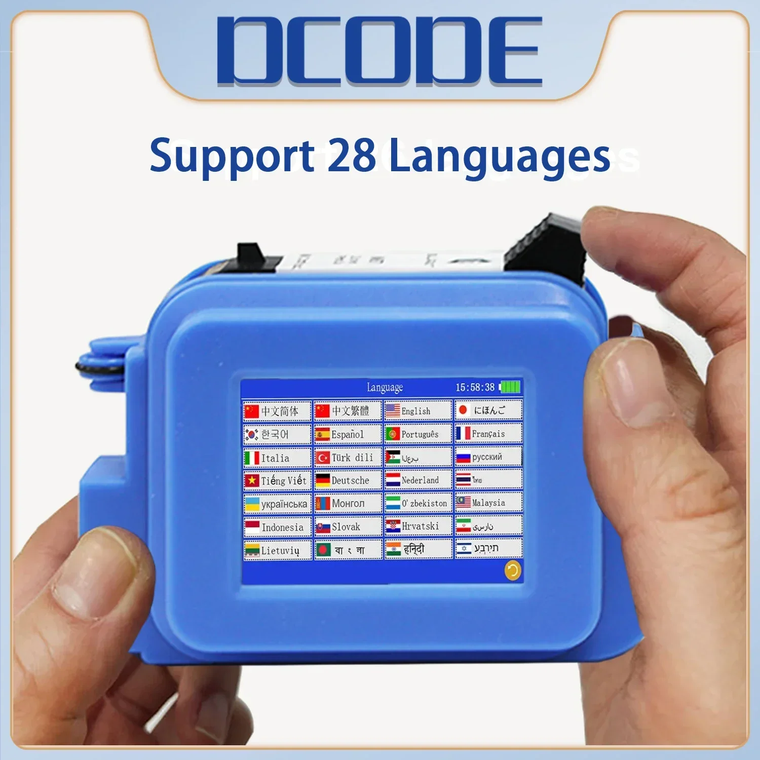 DCODE الأزرق XMINI 12.7 مللي متر المحمولة الصغيرة المحمولة طابعة نافثة للحبر الحرارية النص QR الباركود صورة دفعة رقم شعار تاريخ التسمية المبرمج