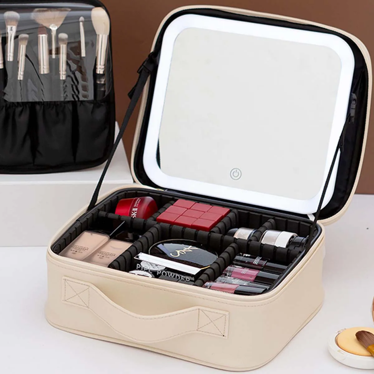 LED light travel Makeup Bag with mirror Large capacity Advanced storage bag Portable storage case combination lock