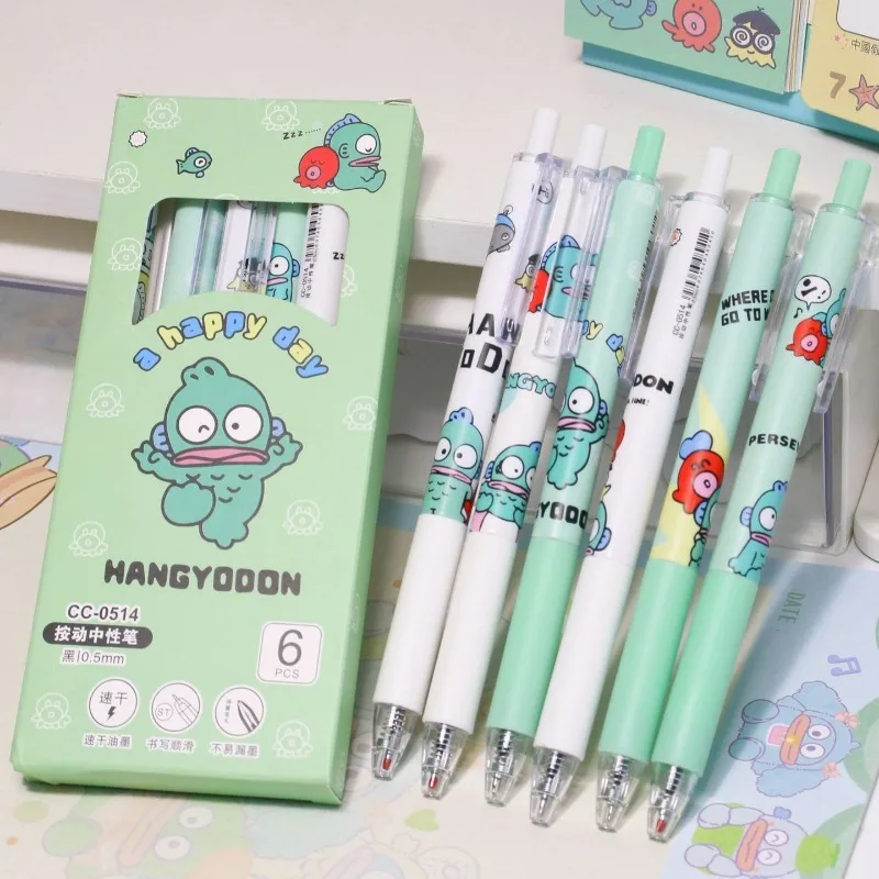 6pcs/box Anime Hangyodon Pochacco Kawaii 0.5mm Press Gel Pen Cartoon Sanrio Signature Ballpoint Pens School Office Writing Tools