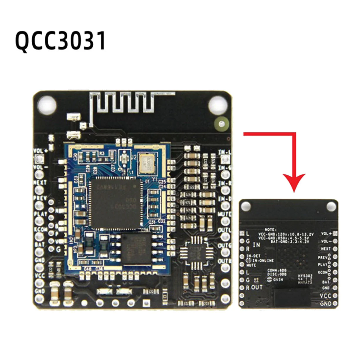 Módulo de entrada de Audio QCC3031 APTXHD, placa receptora HiFi con Bluetooth 5,0 sin pérdidas para auriculares BT, sin DC 3,3-4,2 V