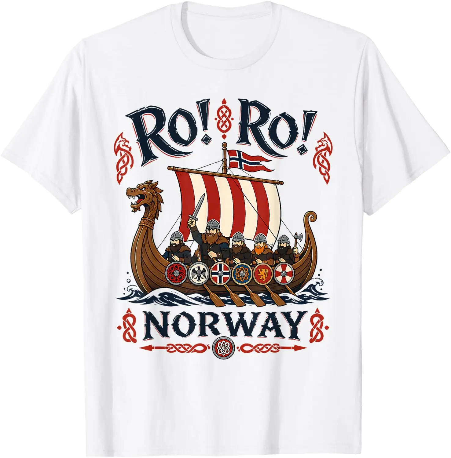 Row Norway Viking Ship Funny Norwegian Saying Norge T-Shirt 100% Cotton Trendy Y2K Short-Sleeve Tee-Soft, Quick-Drying,