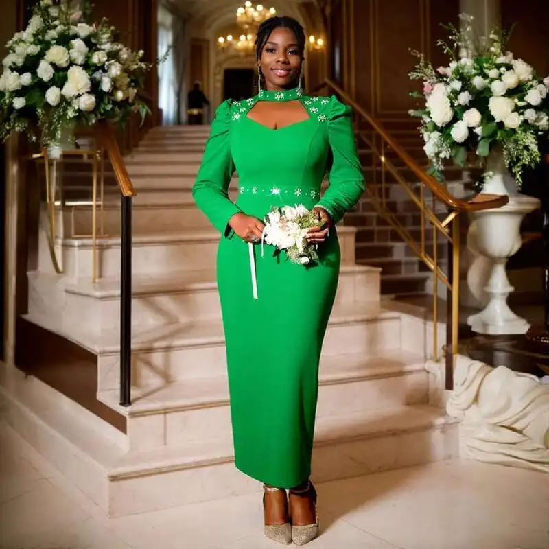 

AM040825 plus size women's dress with hollowed out collar, nail beads, party, banquet, evening dress, dresses