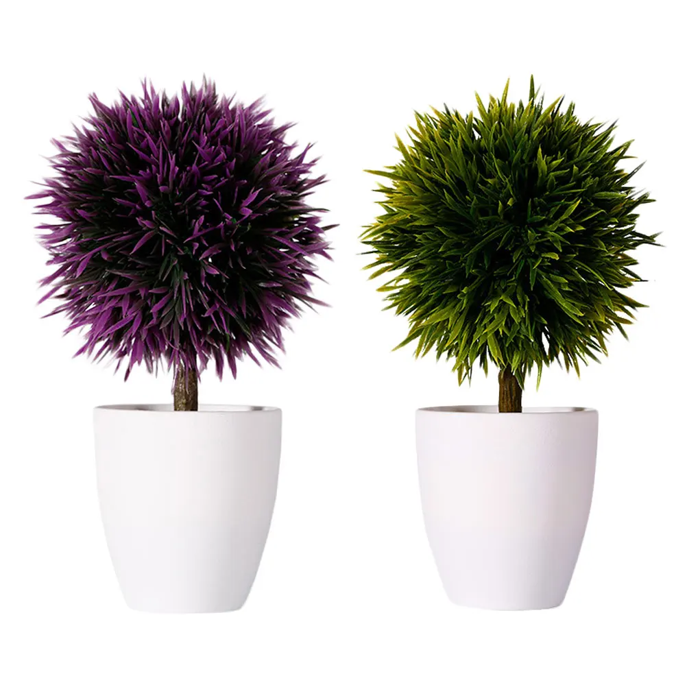 

2 Pcs Artificial Green Plants Bonsai Decor Simulation Potted Plant Bright Colors Environmental Plastic Easy Care Household