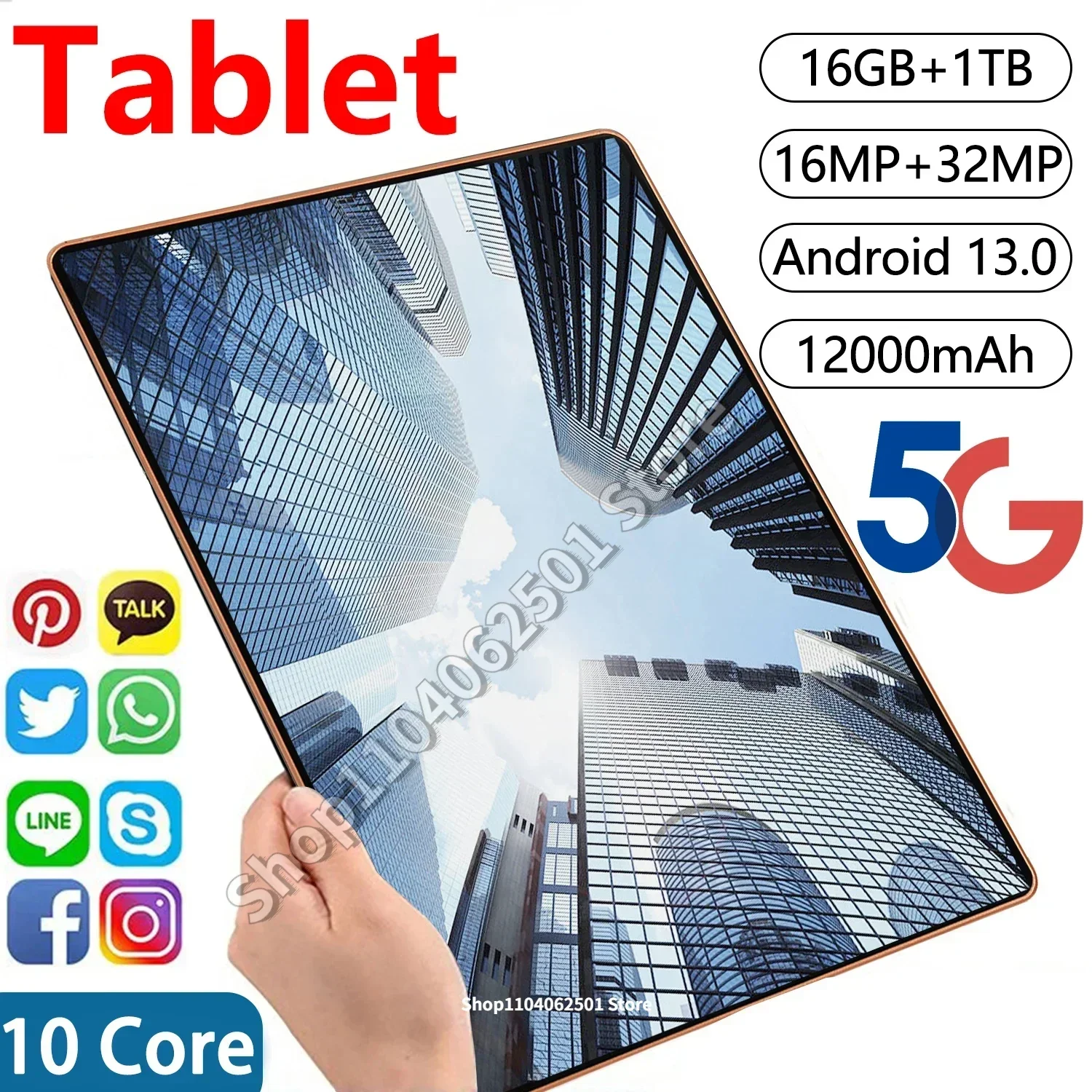 Originele Nieuwe 12 Inch Netwerk Android 13.0 Tablet 16Gb Ram 1Tb Rom 16mp 32mp 10 Core 12000Mah Tablet 4 5G Wifi Tablet Pc