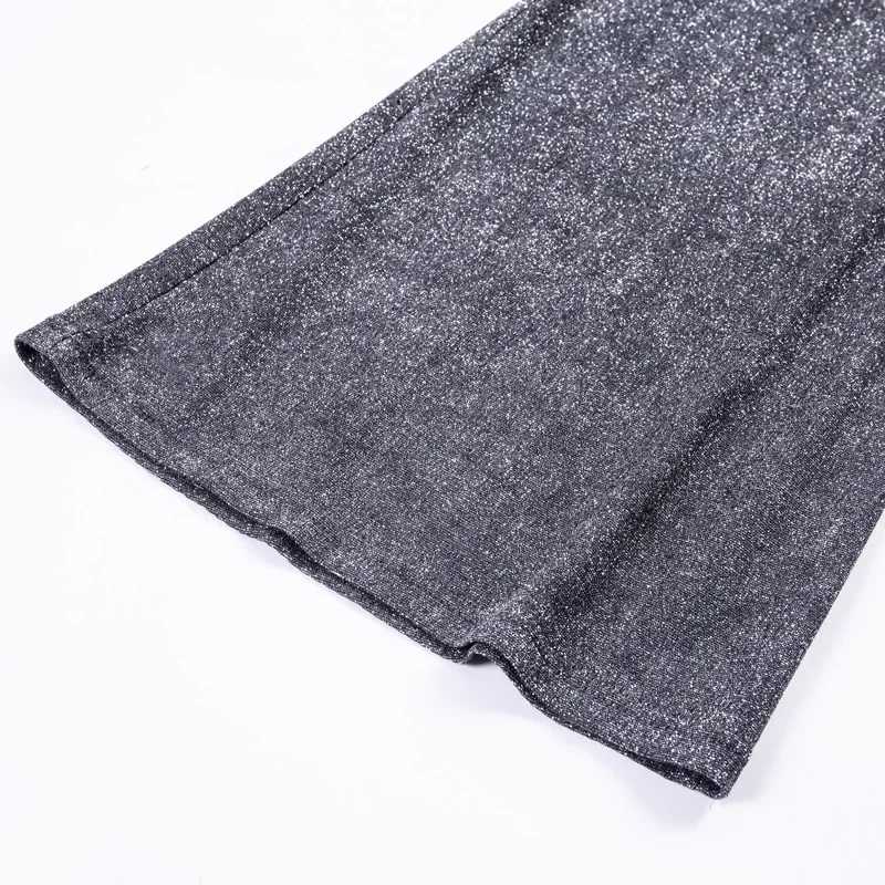 높은 허리 반짝이 바지 가을 겨울 복장 여성 2025 실버 반짝 이는 플레어 스팽글 바지 파티 밤 Clubwear