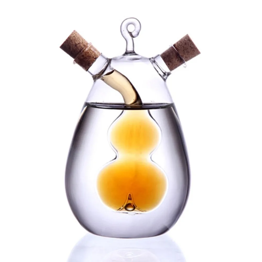 Glass Oil and Vinegar Dispenser 2 In 1 Hand-Blown Glass Olive Oil Dispenser Transparent Drip-Proof Vinegar Cruet Bottle