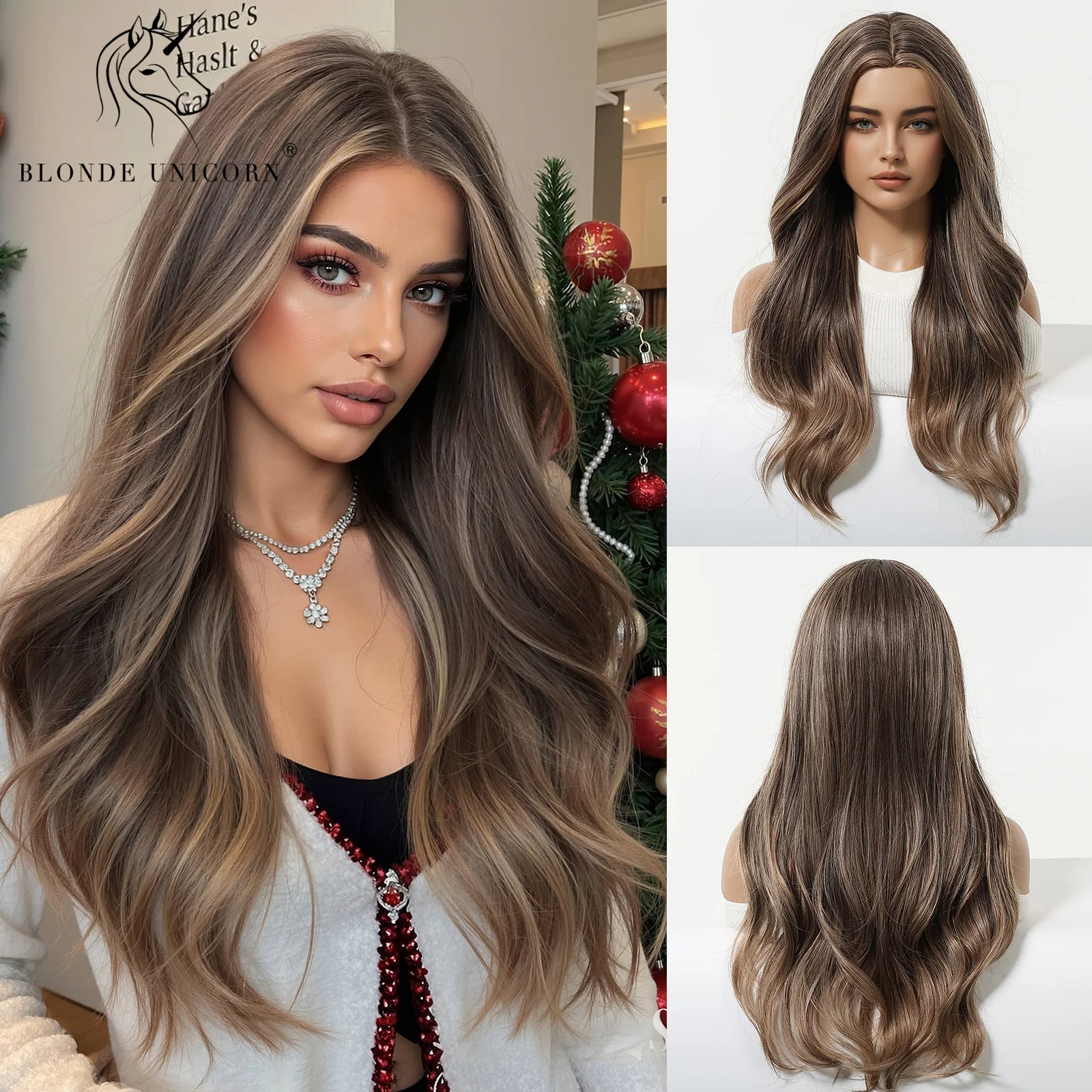 

Блондинка Единорог Коричневый Омбре Средняя Часть Длинный Волнистый Синтетический Парик для Женщин Термостойкие Постепенные Смешанные Цветные Волосы на каждый день