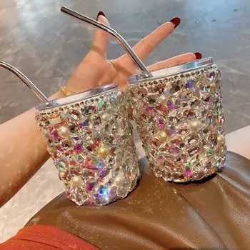 כוס יהלום עם קשית בקבוק מים מבודד נירוסטה בעבודת יד 350 מ 10 best sales כוס בלינג - №5