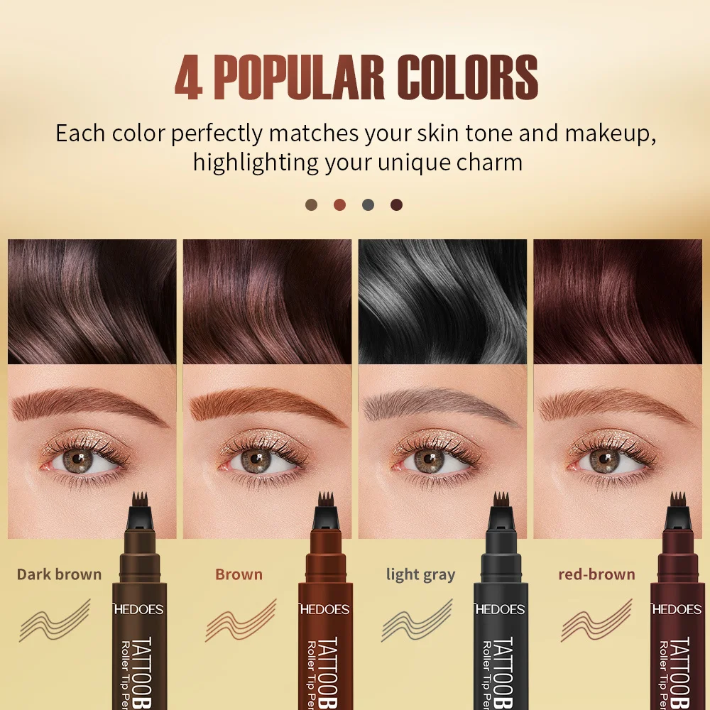 لحية بأربعة محاور، فرشاة، قلم حواجب، ثنائي الغرض مقاوم للماء والعرق، سريع الجفاف في ثانية واحدة