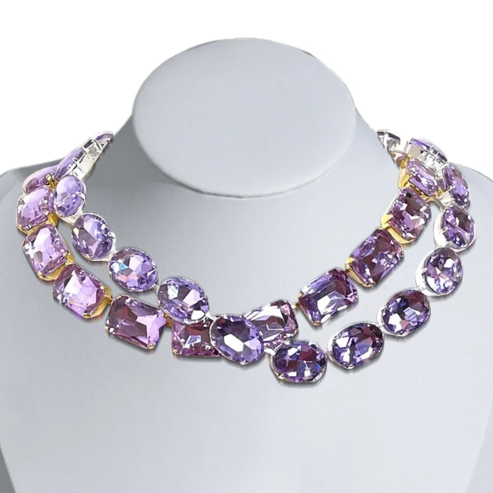

Luxury Purple Crystal Inlaid Necklace for Women Simple Exquisite Copper Claw Chain Collar Wedding Bridal Party Handmade Jewelry