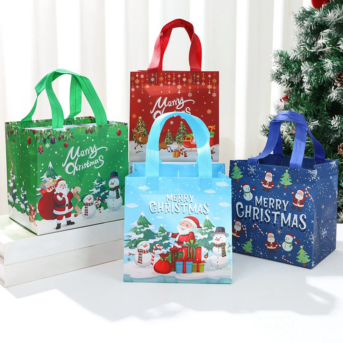 Christmas Santa Claus Non-woven Bag Navidad Natal Noel Tree Snowman Gift Bag Merry Christmas Decor For Home 2024 New Year 2025