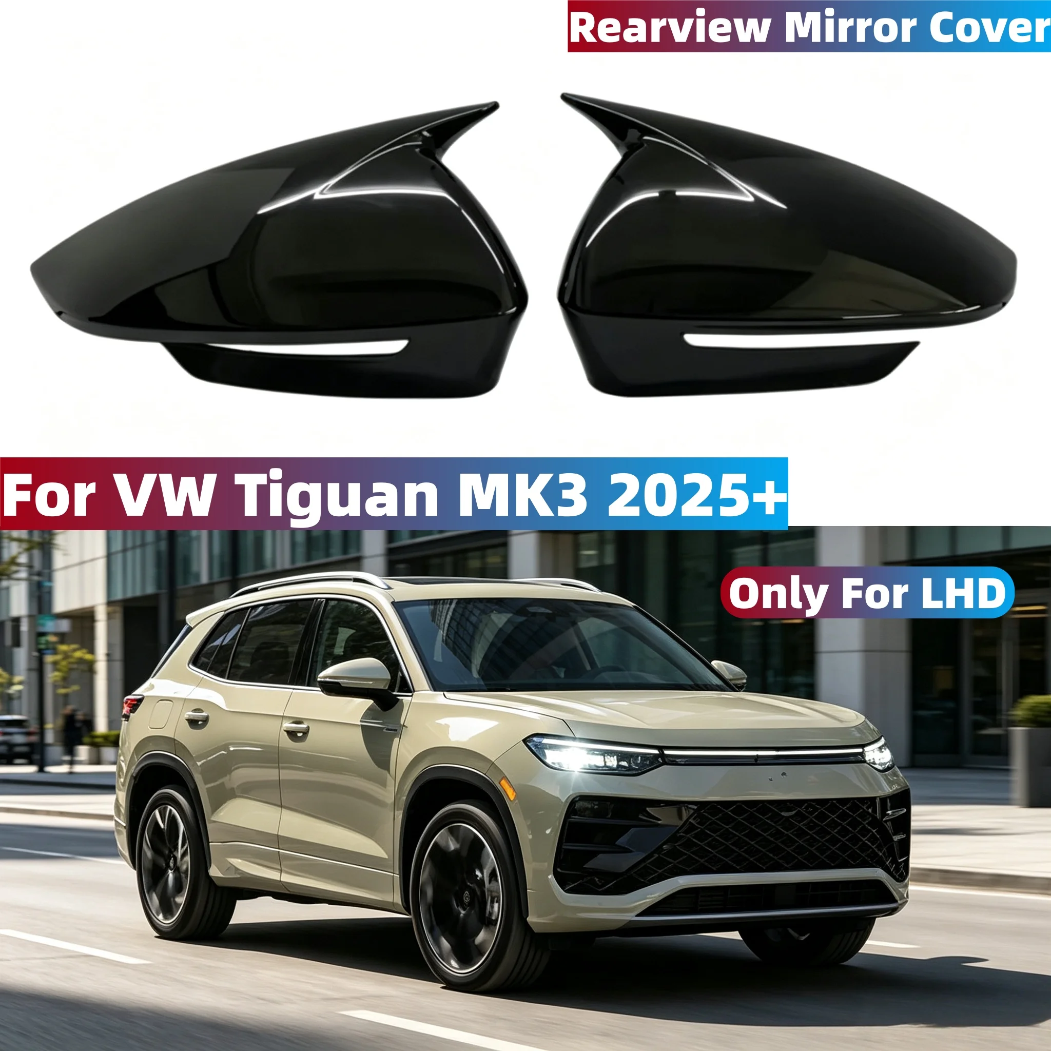 Auto-Spiegelabdeckung für VW Tiguan MK3 2025+ ID.4 ID.5 Nur für LHD Glänzend Schwarz/Carbon-Look Zierleiste Aufkleber Zubehör