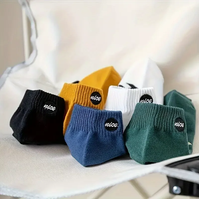 5 Pairs/Set Letter Printed Men Sock Low Cut Ankle Socks for Spring and Summer