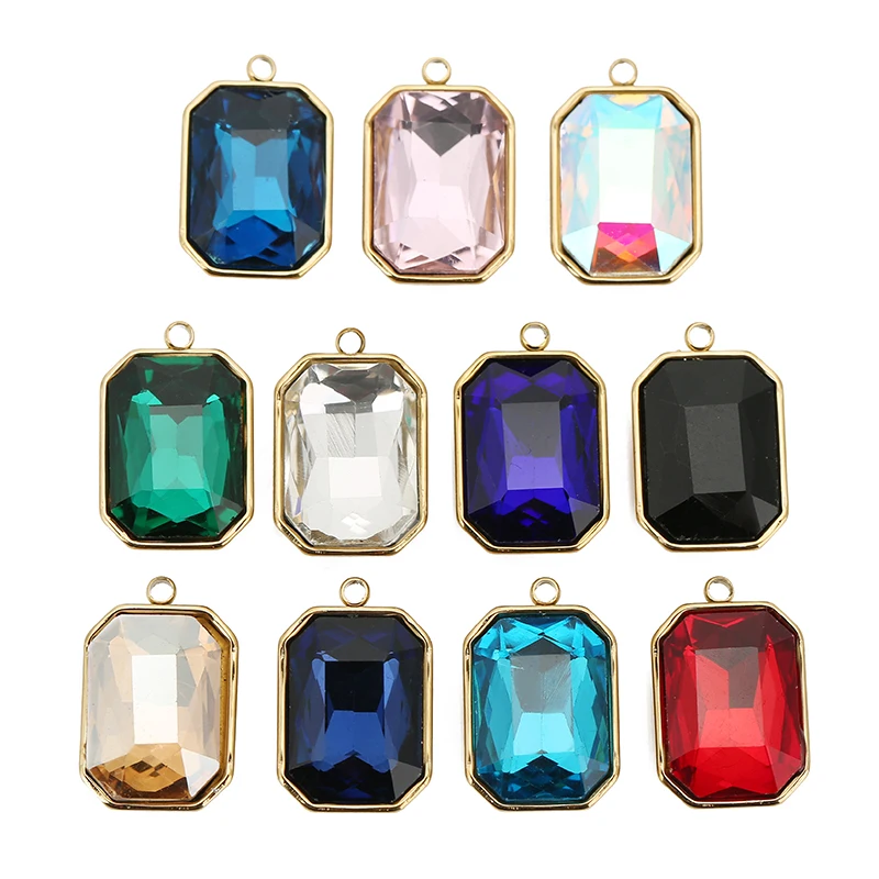 

5pcs/lot Stainless Steel Birthstone Pendant Rectangle Faceted Glass Crystal Charms for Bracelets Earring Necklace Jewelry Making