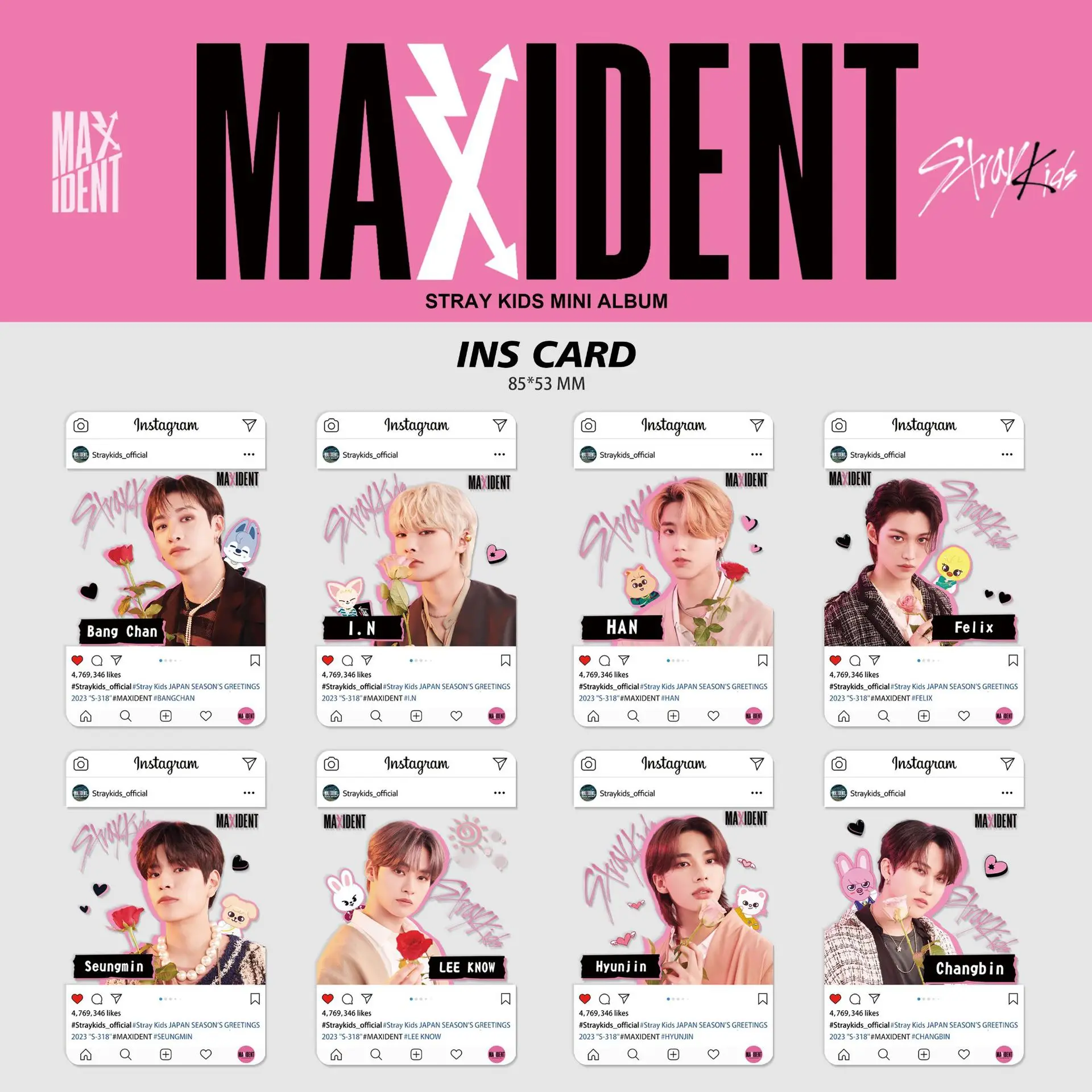 

8pcs Set Stray Kids Skzoo MAXIDENT Cards Bang Chan Lee Felix Hyunjin Kpop Idol Transparent Cards For Fans Collection Gift