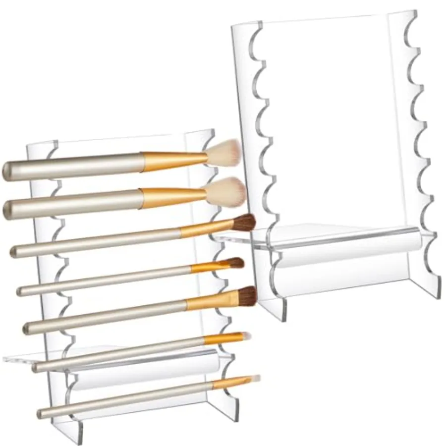 

2 Pcs Acrylic Makeup Brush Holder for Vanity Brushes Dryer Rack Pen Stand Display Ideal for Makeup Artists Nail Brushes and Pai