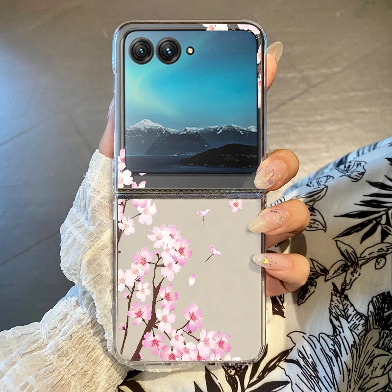 Rosa Blumen Blumenmuster Handyhülle für Motorola Razr 60 50 40 Ultra Razr60 Razr50 Razr40 stoßfeste harte klare Klapphülle
