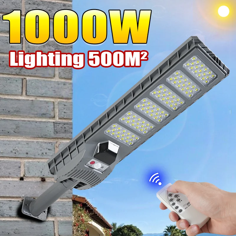 

1000W мощный светодиодный солнечный свет на открытом воздухе IP67 водонепроницаемый с датчиком движения прожектором дистанционного управления патио гараж солнечная стенная лампа